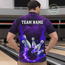 Load image into Gallery viewer, Purple Thunder Lightning Custom Bowling Shirts For Men, Flame Bowling Jerseys With Team Name IPHW7161