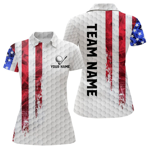 Red, White and Blue Smoke American Flag Women golf polo shirts custom Patriotic Women white golf polo NQS9380