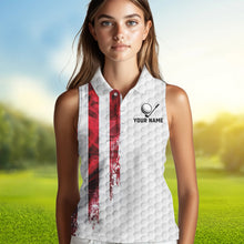 Load image into Gallery viewer, Red, White and Blue Smoke American Flag Women sleeveless polos custom Patriotic Women white golf polo NQS9380