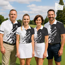 Load image into Gallery viewer, Funny Skull Golf Polo Shirts For Women Black And White Golf Camo Pattern Custom Skull Playing Golf Apparel NHN0047