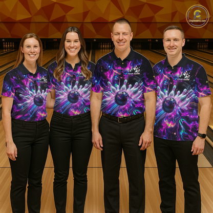 Custom Watercolor Pink Purple Bowling Jersey for Men Bowling Team Shirts Polo & 1/4 Zip HNT268