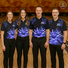 Load image into Gallery viewer, Custom Blue Flame Bowling Team Shirt for Women Polo &amp; 1/4-Zip Bowling Jersey Bowling League Uniform QZT866