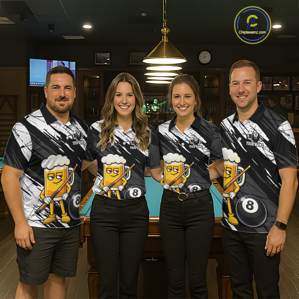 Custom Funny Black Beer 8 Ball Pool Women Billiard Polo & 1/4 Zip, Billiard Shirt, Billiard Team Jerseys NNT146