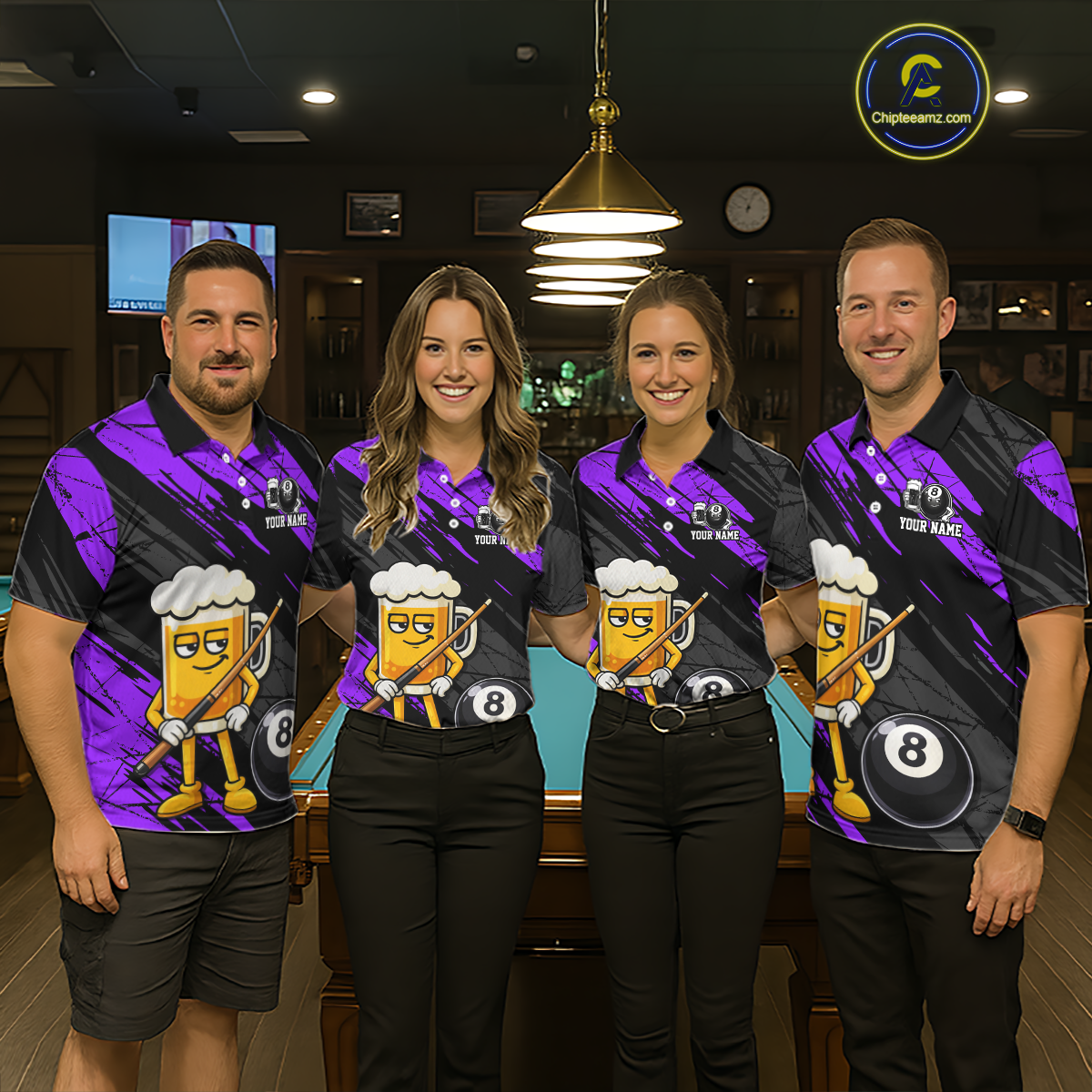 Custom Funny Purple Beer 8 Ball Pool Men Billiard Polo & 1/4 Zip, Billiard Shirt, Billiard Team Jerseys NNT146