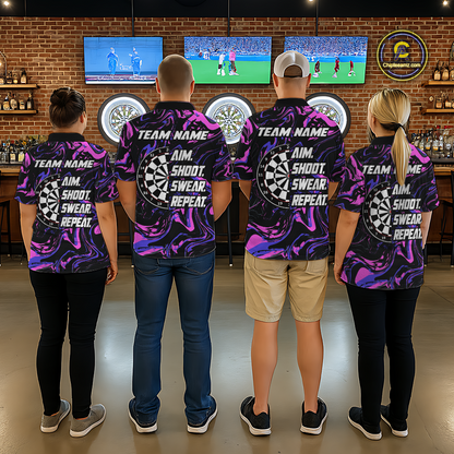 Pink-Purple Pattern Aim Shoot Swear Repeat Darts Team Jerseys Dart Shirts For Men NNT168
