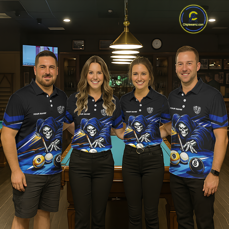 Custom Grim Reaper 8 Ball and 9 Ball Billiard Shirts for Women Billiard League Billiard Team Shirts NNT105