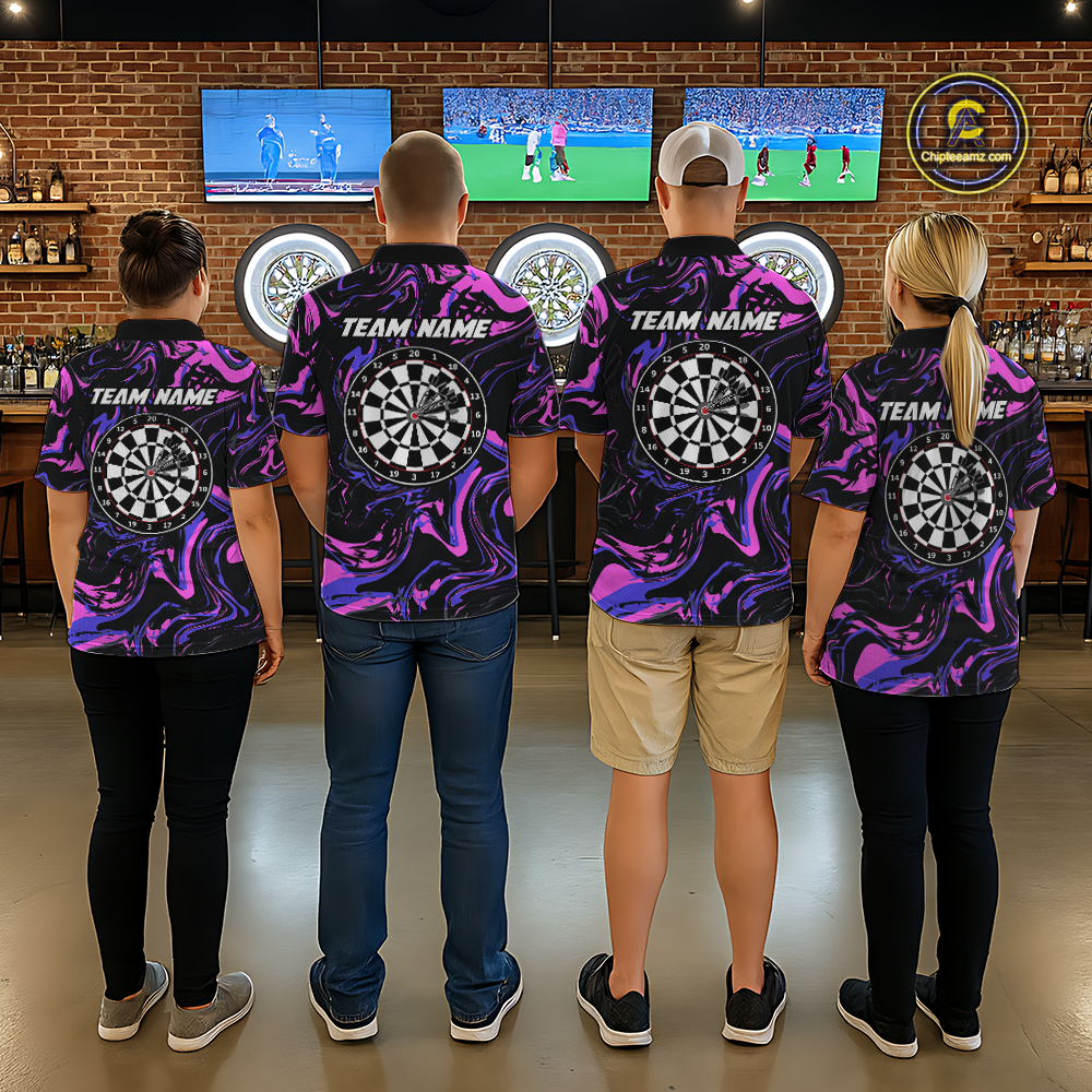 Pink-Purple Pattern Darts Team Jerseys Dart Shirts For Women Dart Tournament Polo & 1/4 Zip NNT119