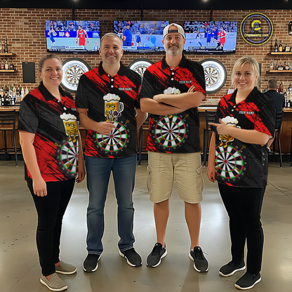 Custom Red Funny Beer Darts Board Dart Shirts For Men Darts Team Jerseys Dart Tournament NNT120