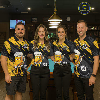 Custom Funny Yellow Beer 8 Ball Pool Women Billiard Polo & 1/4 Zip, Billiard Shirt, Billiard Team Jerseys NNT146