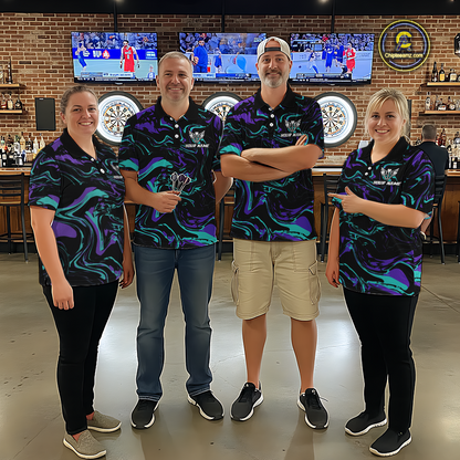 Purple-Turquoise Pattern Darts Team Jerseys Dart Shirts For Men Dart Tournament Polo & 1/4 Zip NNT119