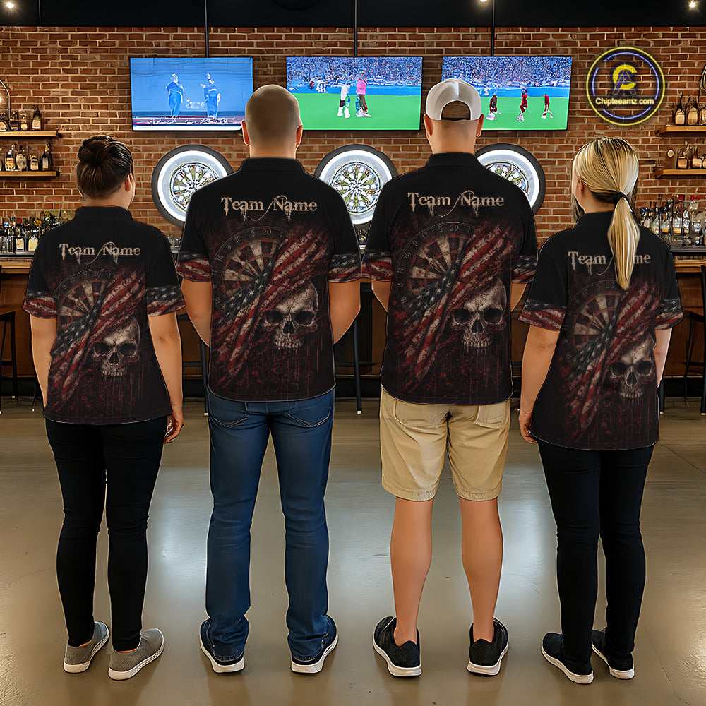 Red Grunge Retro Amercian Flag Dartboard Men Dart Polo Shirt Custom Skull Dart Team Jerseys NYN2542