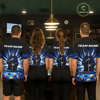 Custom Grim Reaper 8 Ball and 9 Ball Billiard Shirts for Women Billiard League Billiard Team Shirts NNT105