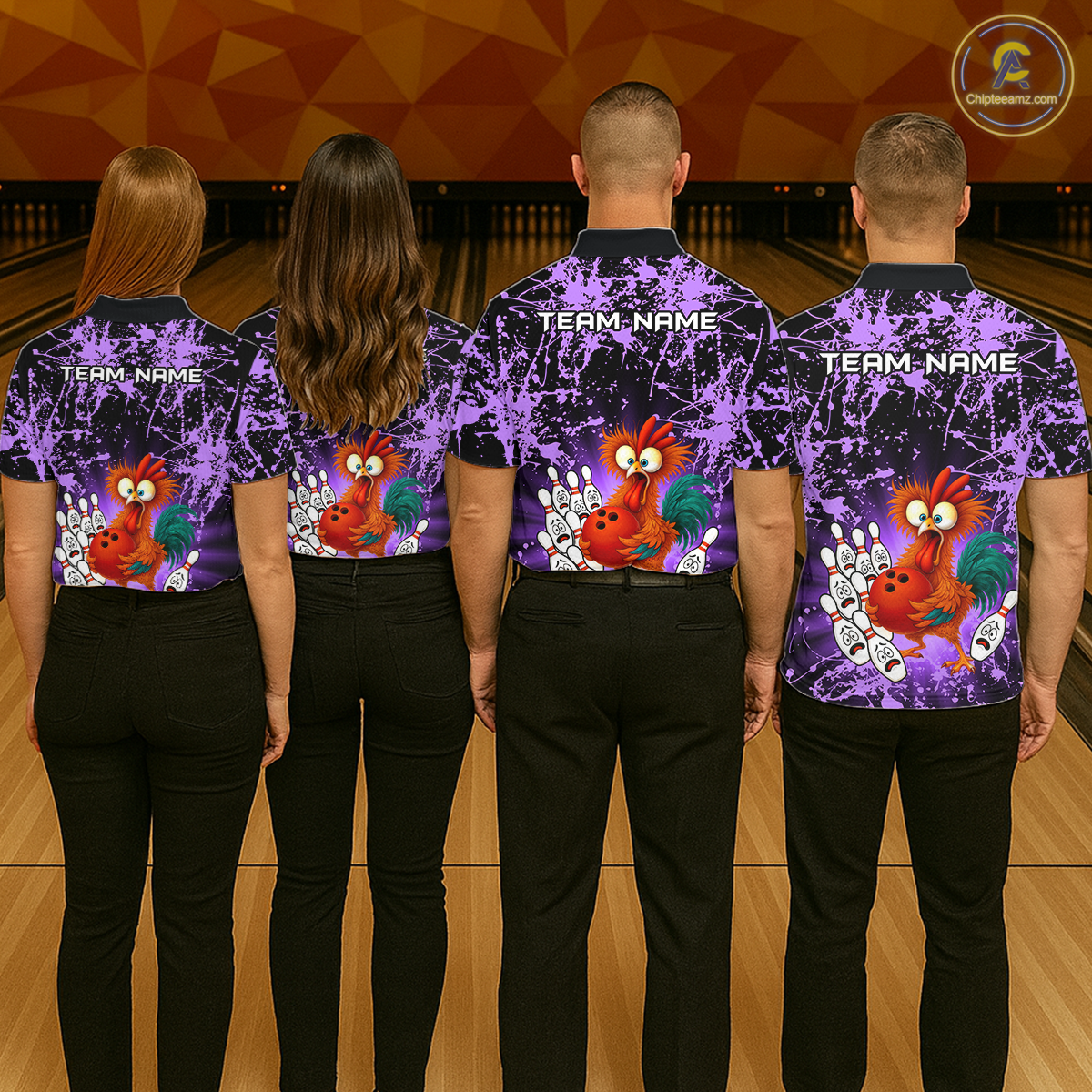 Purple Funny Chicken Bowling Jersey for Men Bowling League Bowling Team Shirts Polo & 1/4 Zip HN232
