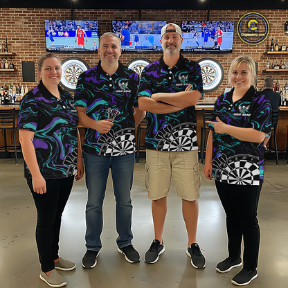 Turquoise-Purple Pattern Aim Shoot Swear Repeat Darts Team Jerseys Dart Shirts For Women NNT168