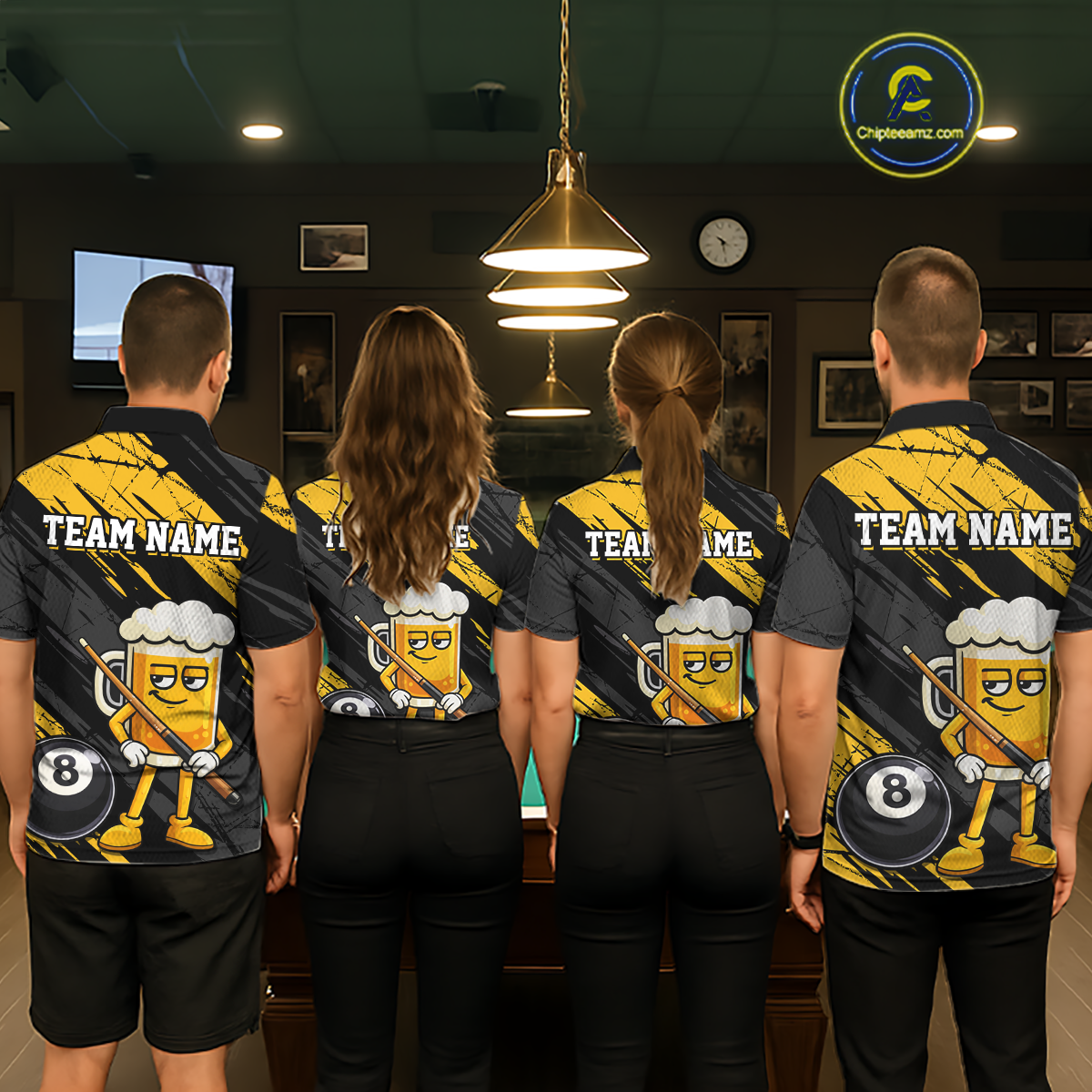 Custom Funny Yellow Beer 8 Ball Pool Women Billiard Polo & 1/4 Zip, Billiard Shirt, Billiard Team Jerseys NNT146