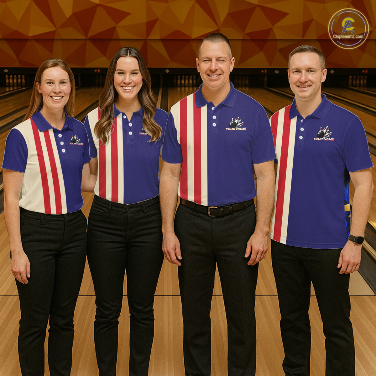 Red, White and Blue Retro Bowling Shirts For Women custom patriotic bowling outfits team jerseys NQS11167