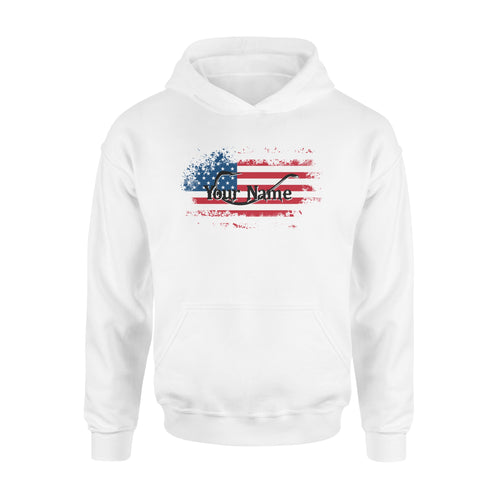 Custom name American Flag Fish Hook fishing Hoodie, personalized fishing apparel gift for Fishing lovers- NQS1198
