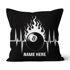 Funny Heartbeat Pulse 8 Ball Flame Custom Black Pillow, Billiard Pillows TDM0892