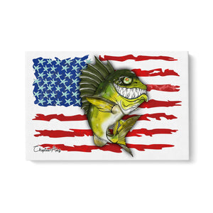 Largemouth Bass fishing art with American flag ChipteeAmz's fish art canvas AT004