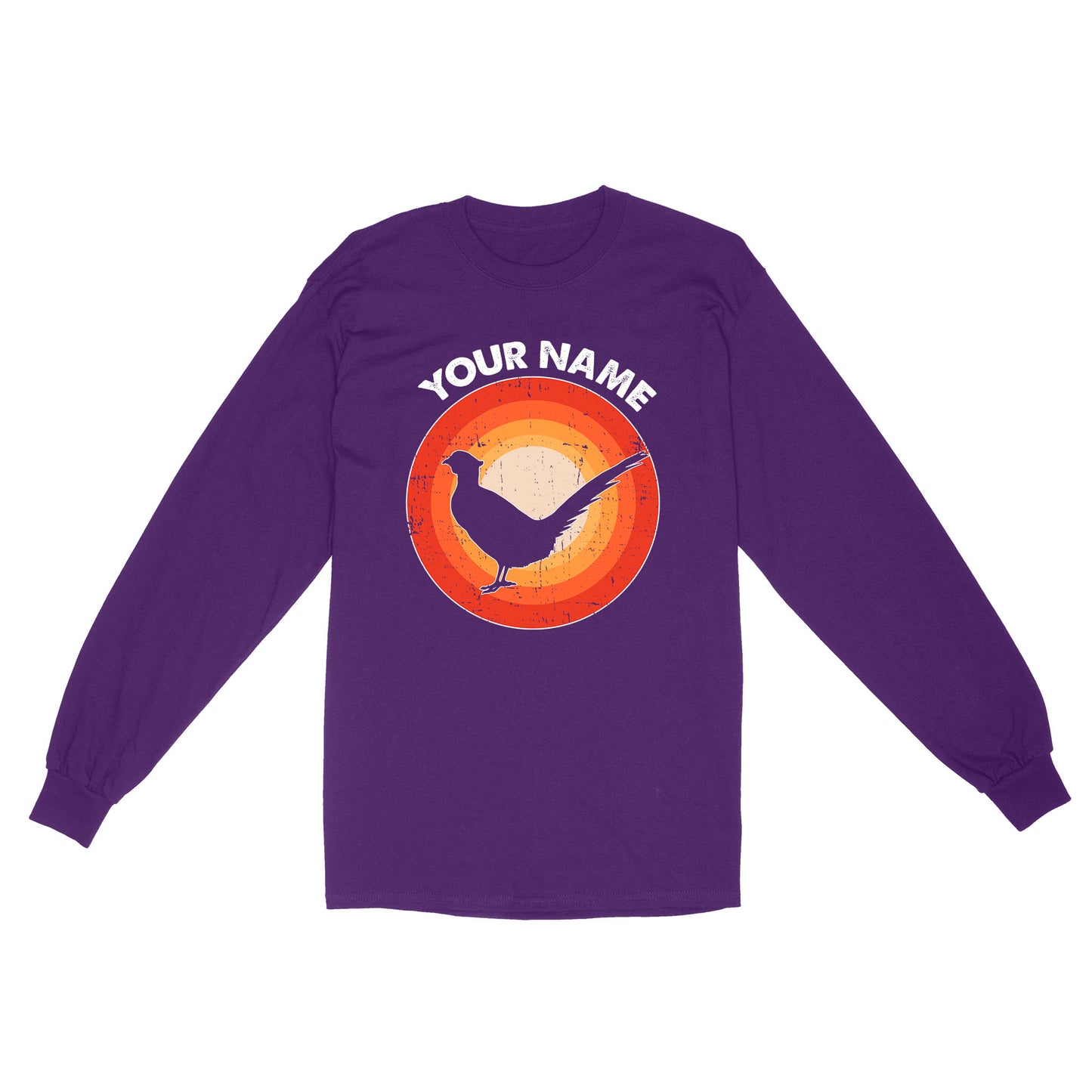 Pheasant Retro Vintage Sunset Custom Name Shirt, Pheasant Hunting Shirt, Gift for Pheasant Lover, Bird Lover Standard Long Sleeve FSD2349D08