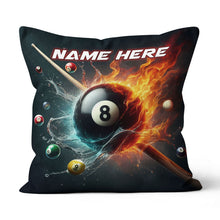 Load image into Gallery viewer, 8 Ball Pool In Water And Fire Throw Pillow, Personalized Billiard Pillow TDM0840