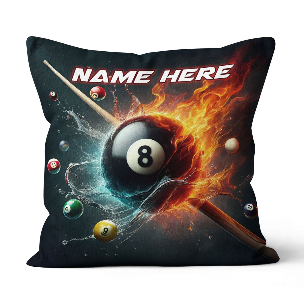 8 Ball Pool In Water And Fire Throw Pillow, Personalized Billiard Pillow TDM0840