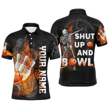 Load image into Gallery viewer, Shut Up and Bowl - Funny Polo Bowling Shirt Men Personalized Flame Skull Bowler Jersey NBP19