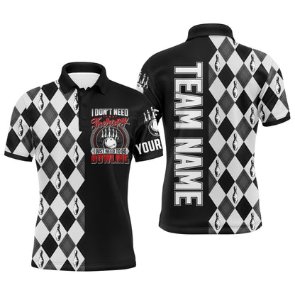 Personalized Men Polo Bowling Shirt Black & White Argyle Bowlers Custom Team Short Sleeves Jersey NBP17