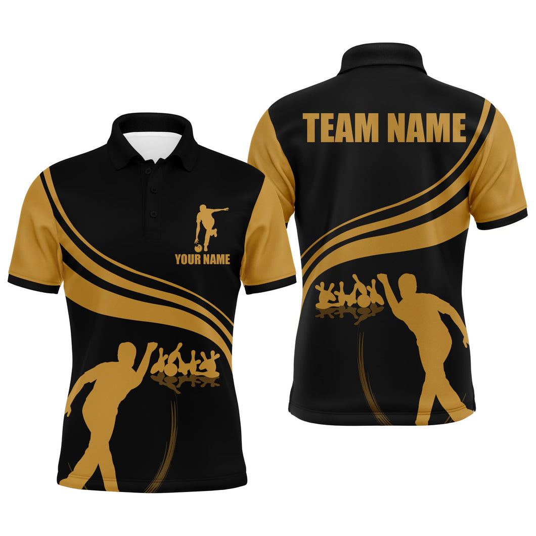 Personalized Men Polo Bowling Shirt Black and Gold Men Bowlers Custom Team Short Sleeves Jersey NBP13