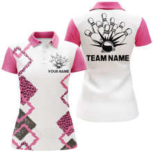 Load image into Gallery viewer, Personalized Women Polo Bowling Shirt Pink Leopard Girl Short Sleeve Team Female Bowlers Jersey NBP07