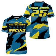 Load image into Gallery viewer, Blue camo custom motocross racing Jersey UPF30+ kids men women dirt bike long sleeves off-road NMS1037