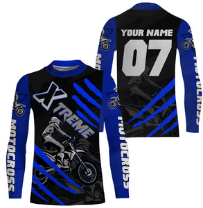 Xtreme customizable UPF30+ blue MX jersey for kid youth adult dirt bike racing shirt motorcycle PDT33