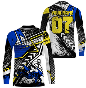 Blue Motocross jersey youth kid adult dirt bike custom UPF30+ MX riding extreme shirt motorcycle PDT93