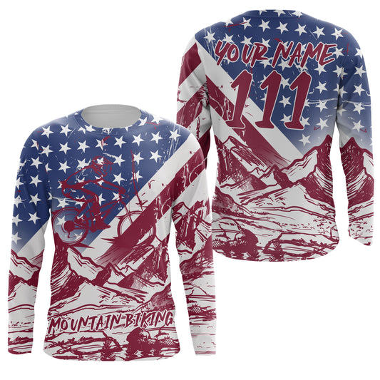 Patriotic adult kid MTB jersey Custom UPF30+ enduro mountain bike shirt USA downhill cycling gear| SLC27