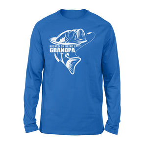 Grandpa Fishing Shirt, Hooked on being a Grandpa,  Funny Fishing Gift for Grandpa D02 NQS1335 Long Sleeve