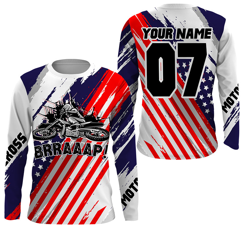 Patriotic Personalized Dirt Bike Jersey UPF30+ Brap MX Racing American Flag Motocross Shirt NMS1252