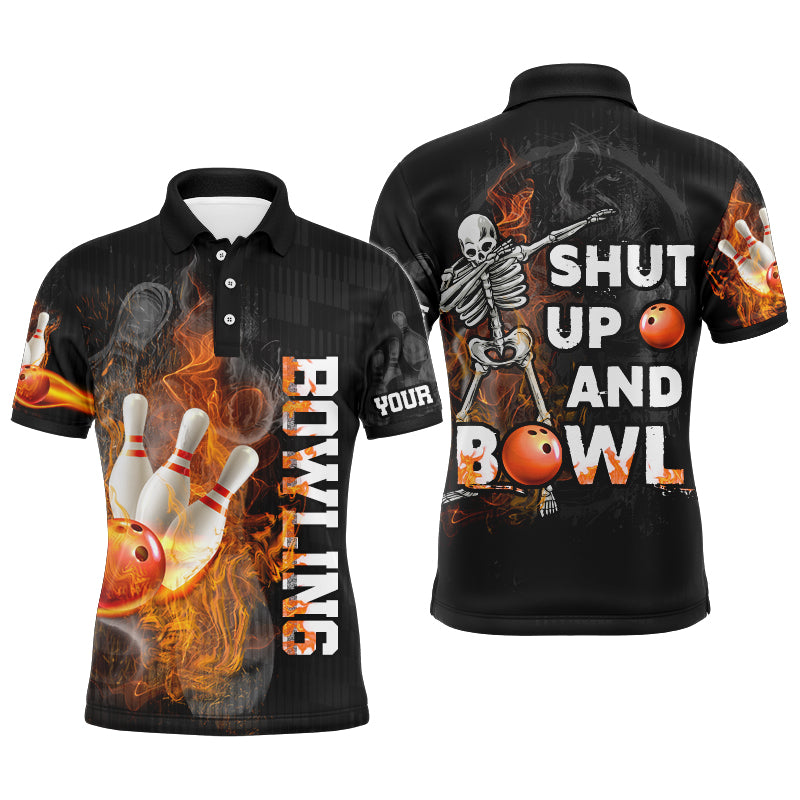 Funny Men Polo Bowling Shirt, Personalized Skull Bowlers Jersey Shut Up and Bowl NBP67