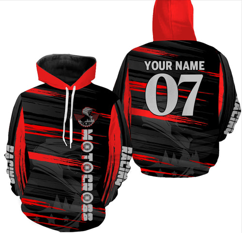 Personalized Red Motocross Hoodie Adult UPF30+ Extreme Hooded Jersey For Biker Off-Road Motorcycle PDT425