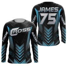 Load image into Gallery viewer, Blue kid adult youth Motocross jersey personalized UV protective MX biker cross motorcycle shirt PDT36