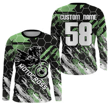 Load image into Gallery viewer, Custom motocross jersey UPF30+ kid mens womens green dirt bike racing off-road motorcycle racewear NMS951
