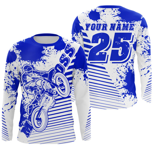 Kids men women jersey for dirt bike custom UPF30+ blue off-road Motocross racing shirt racewear PDT105