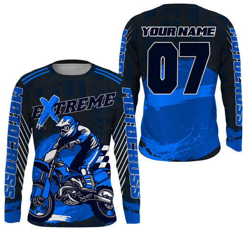 Personalized blue UPF30+ Motocross riding jersey extreme MX racing dirt bike off-road motorcycle  PDT39