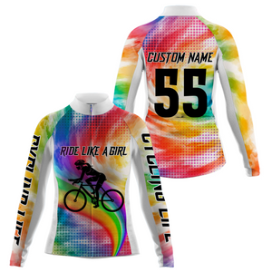 Custom Womens Rainbow Cycling Jersey Ride Like A Girl Road Cycle Mountain Bicycling Shirt| NMS839