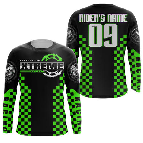 Green Motocross jersey custom kid men women UPF30+ dirt bike riding extreme MX shirt motorcycle PDT96