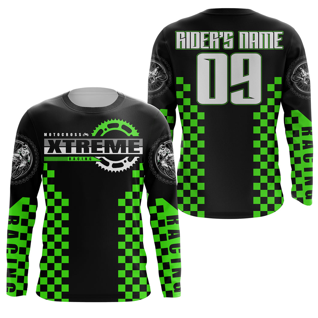 Green Motocross jersey custom kid men women UPF30+ dirt bike riding extreme MX shirt motorcycle PDT96