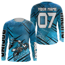 Load image into Gallery viewer, Blue dirt bike racing jerseys MX custom number&amp;name motocross kids men UV offroad long sleeve shirt PDT163