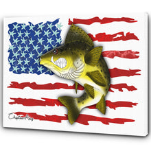 Load image into Gallery viewer, Angry Walleye fishing art with American flag ChipteeAmz&#39;s art Matte Canvas AT036