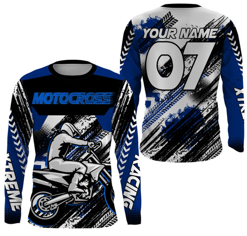 Blue custom Motocross jersey UV protective MX shirt for kid men women dirt bike racing racewear PDT65