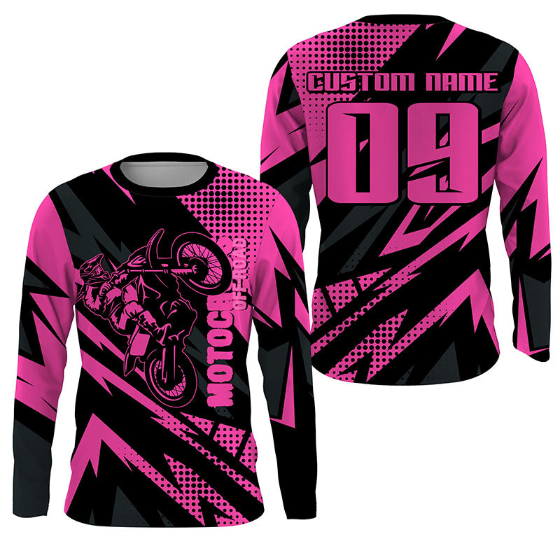 Girls Women UV Motocross Jersey Personalized MX Racing Pink Dirt Bike Off-road Long Sleeves NMS1224