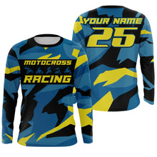 Load image into Gallery viewer, Blue camo custom motocross racing Jersey UPF30+ kids men women dirt bike long sleeves off-road NMS1037